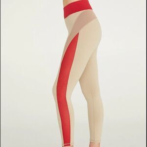 Michi Raven Legging Ablaze Red Beige‎ Combo Sheer Mesh Panels size medium